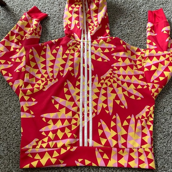 ADIDAS X FARM RIO HOODIE Kangaroo pocket Pull Over Bold Orange Red Cropped Small - Picture 11 of 13